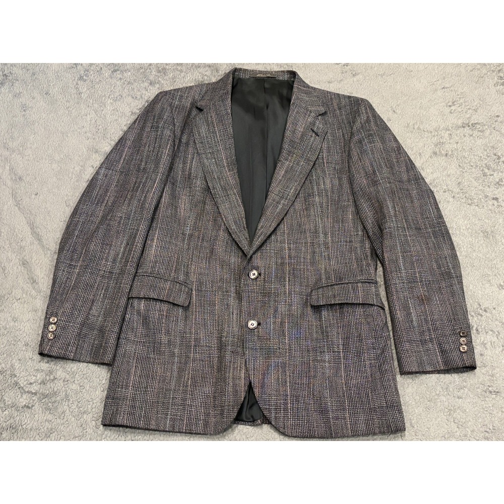 Haggar Imperial Sport Coat Blazer Mens 44 Gray Plaid Wool Tweed Suit Jacket